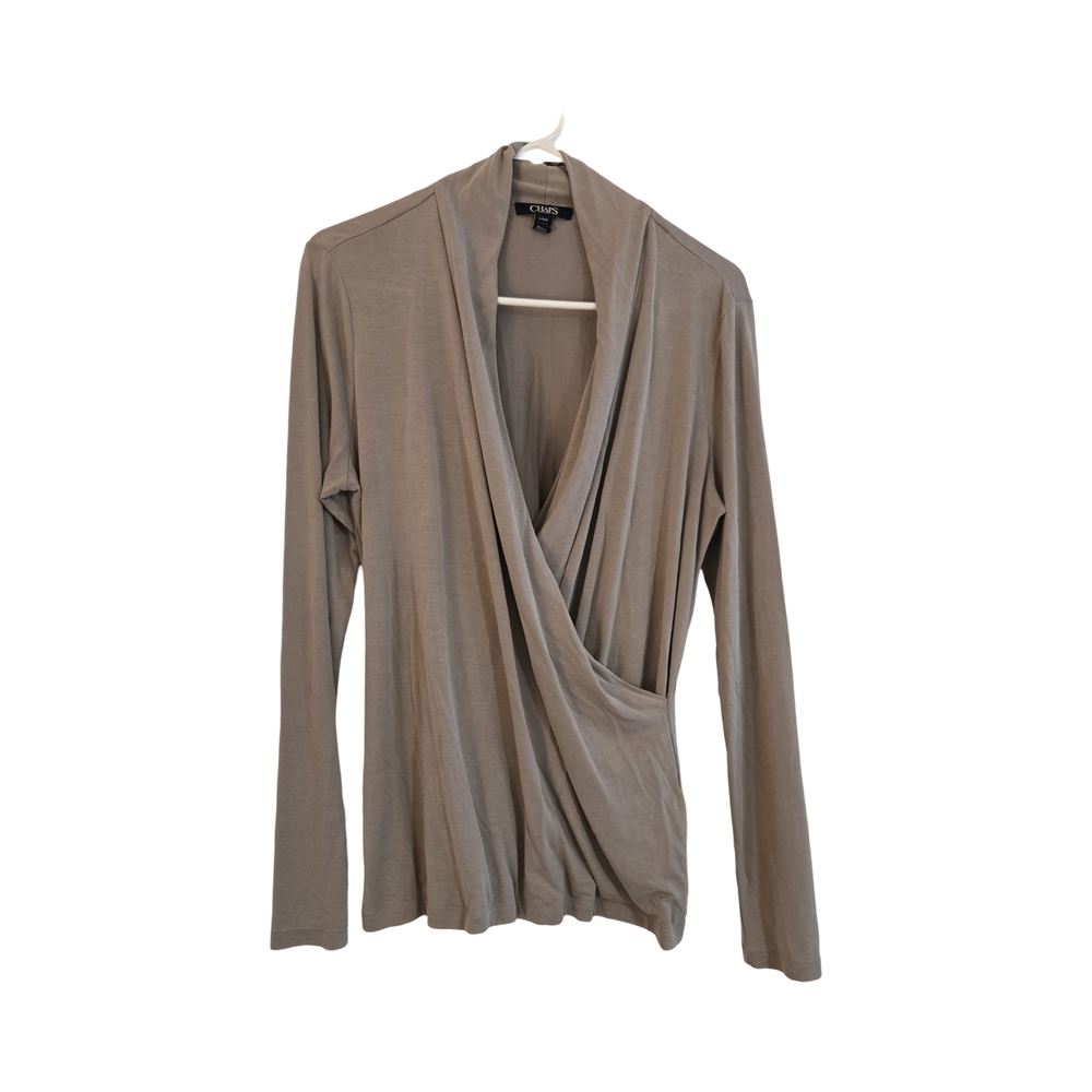 Chaps - Elegant Tan Draped Women's Top, Size L